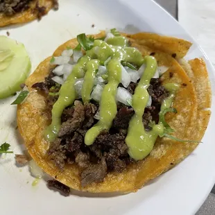 Carne asada taco w/green salsa