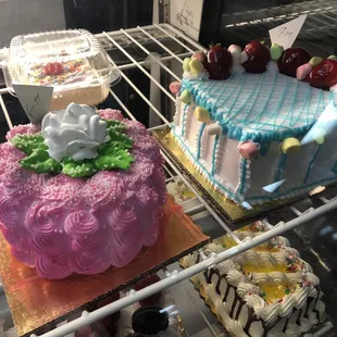 a variety of cakes