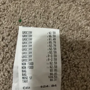 a receipt on the floor