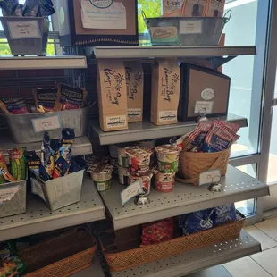 shelves of coffee and snacks