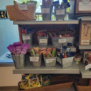 shelves of coffee and snacks