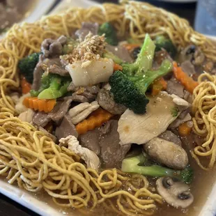 Combination mee grob (bird's nest)