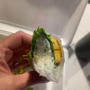 Inside of vegan tofu summer roll