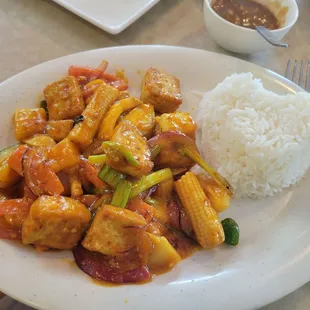 Mango curry for lunch, and plenty in a takeout box for a second one!