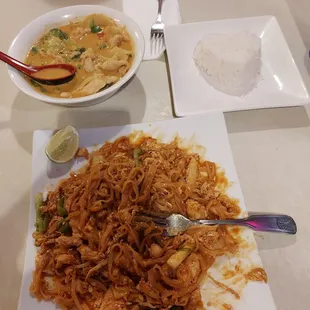 Panang curry with white rice in a cute little heart shape