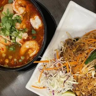 Pad Thai and Tom Tom-Yum Seafood