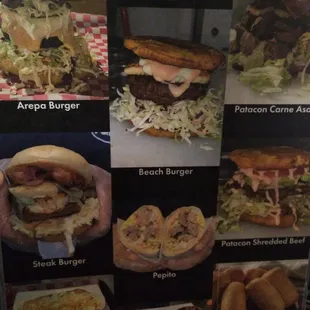a menu of a variety of sandwiches