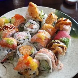 a plate of sushi on a table