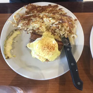 Bacon Eggs Benedict and Hashbrowns