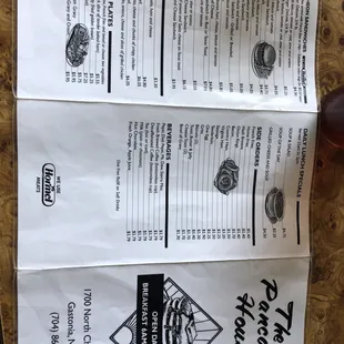 the menu for the pancake house