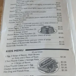 the kind of pancakes available waffles and the kiddos choices