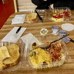 Turkey bacon &amp; sausage Omelet with has browns and toast