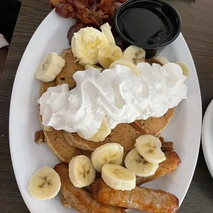 Banana Nut Pancakes with whipped cream