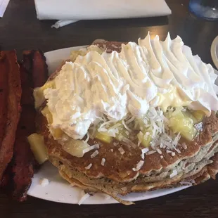 Hawaiian buckwheat pancakes with turkey bacon