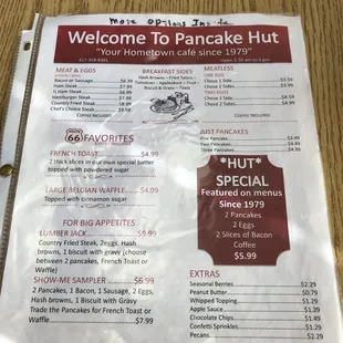 the menu and prices