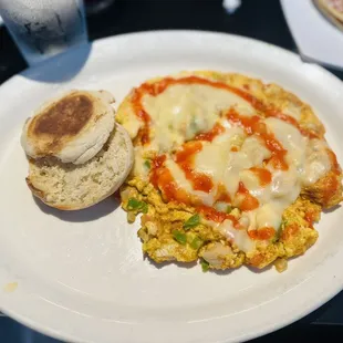 Spicy chicken frittata with english muffin