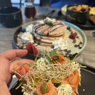 a hand holding a sandwich