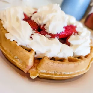 Strawberries and cream waffle