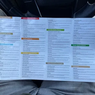 This is there menu in the restaurant Has over 100 items on a single sheet of paper unfortunately it doesn&apos;t come with a magnifying glass