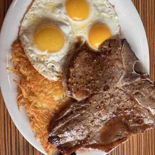 Medium well Steak and eggs