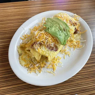 Bacon, avocado and cheese omelette