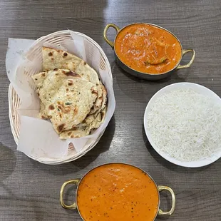 Butter Chicken, Chicken Tikka Masala, Garlic Naan