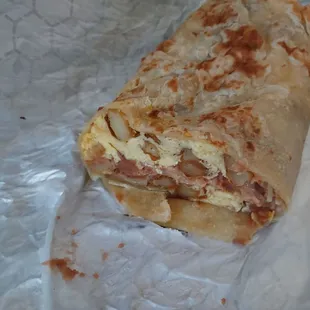 Beans, egg and potatoe burrito