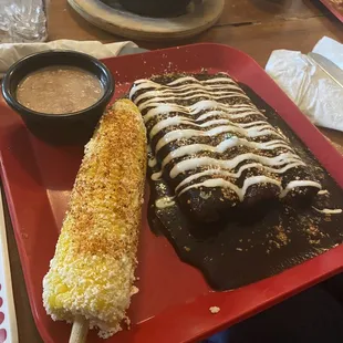 Mole enchiladas and elote!