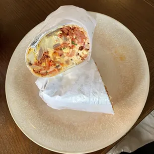 Breakfast Burrito Mananero (home fries burrito) with chorizo