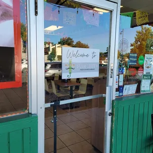 the entrance to the restaurant