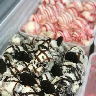 Oreo and strawberry and cream ice cream