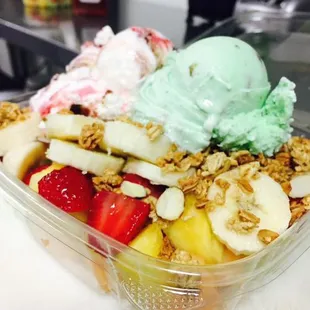 Fruit salad with ice cream!