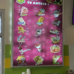 a menu on the wall