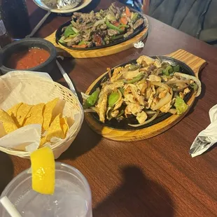Chicken fajitas and steak fajitas