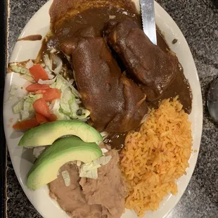 Chicken mole dinner plate.