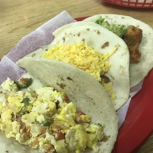 Breakfast Tacos sold til noon on weekdays and all day on weekends.
