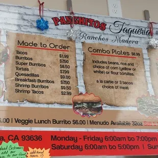 Menu.. includes veggie options