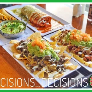 Asada fries. Nachos. Wet burrito. Taquitos