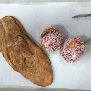Cinnamon Sugar Huaraches and Some kind of strawberry coconut pastry.