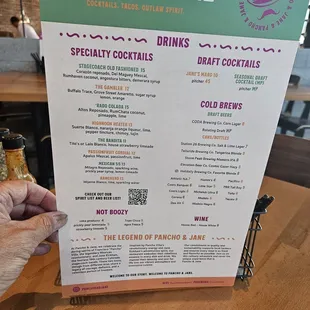 Drinks menu