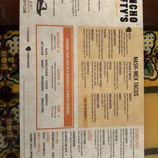 Front of new menu / tacos