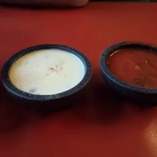 Small queso Blanco ($2.25) and complimentary salsa