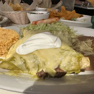 Steak Enchilada Suizas with green sauce