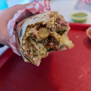 Inside breakfast burrito