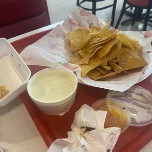a tray of chips and dips