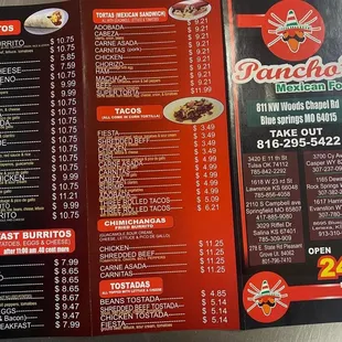 Menu - Pancho's