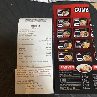a menu for a restaurant