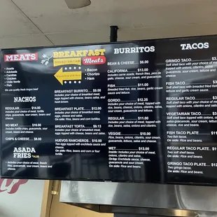 Menu with 2023 prices