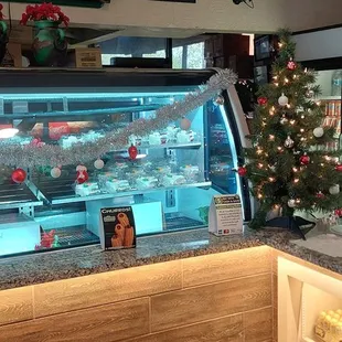 a christmas tree in the background