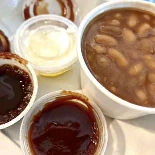 Beans and bbq sauce and butter